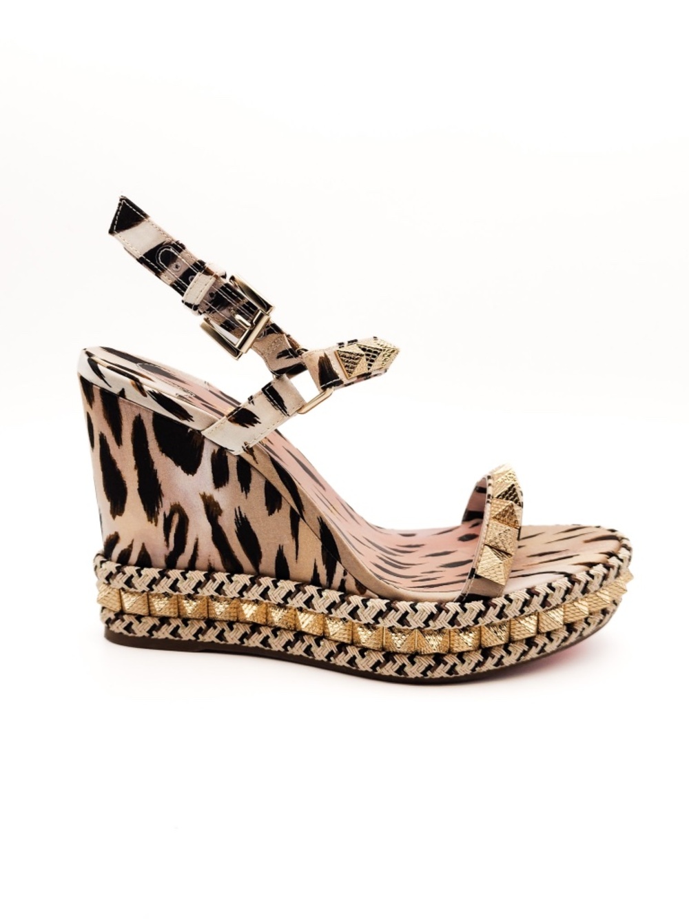 Christian Louboutin Satin Beige Gold Pyraclou 110 Platform Sandals EU 38